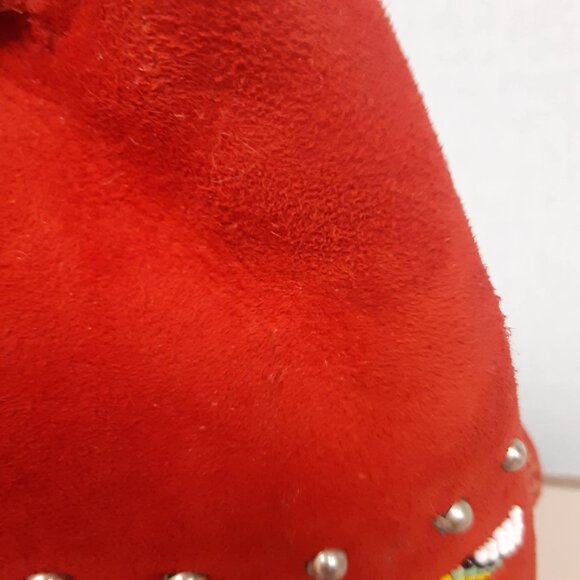 Vintage Ladies Red Suede Hand beaded drawstring bag Southwestern - Picture 3 of 12